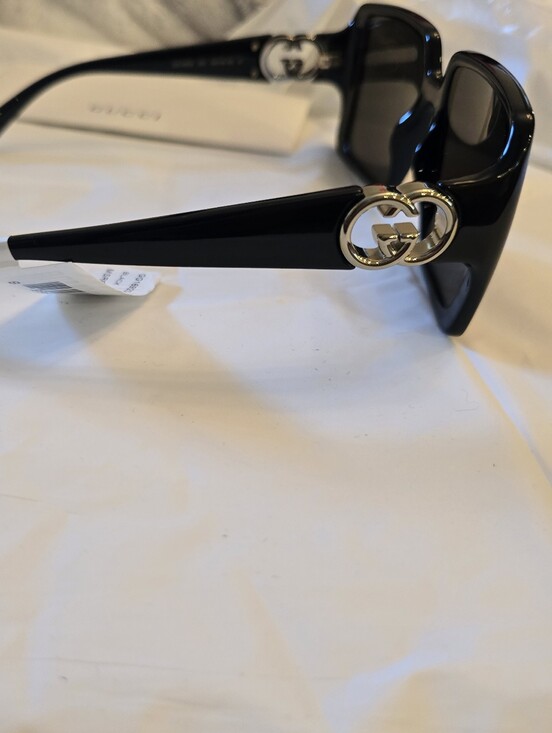 Gucci Black Square Sunglasses with Gold Interlocking G Accent. NEW main image 4
